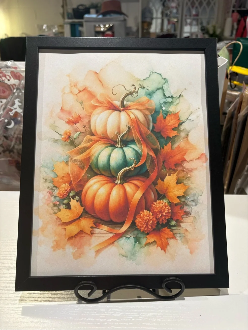 Autumn Stacked Pumpkin Framed 8x10 Wall Art Print